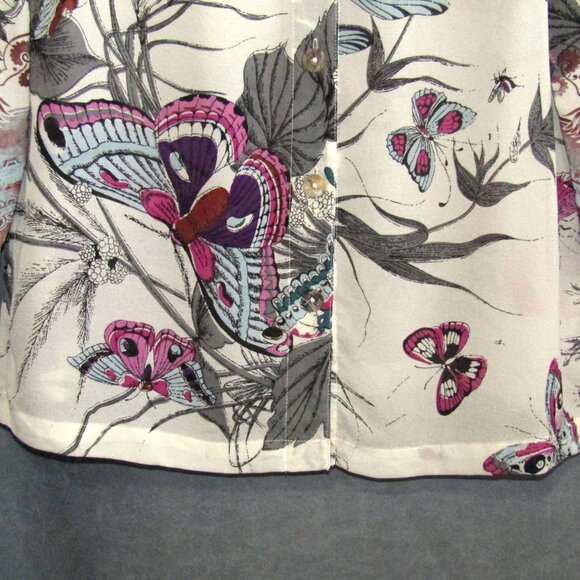 Citron Santa Monica Silk Blouse Top Butterfly Floral PXS Button Up Art to Wear - Picture 2 of 9